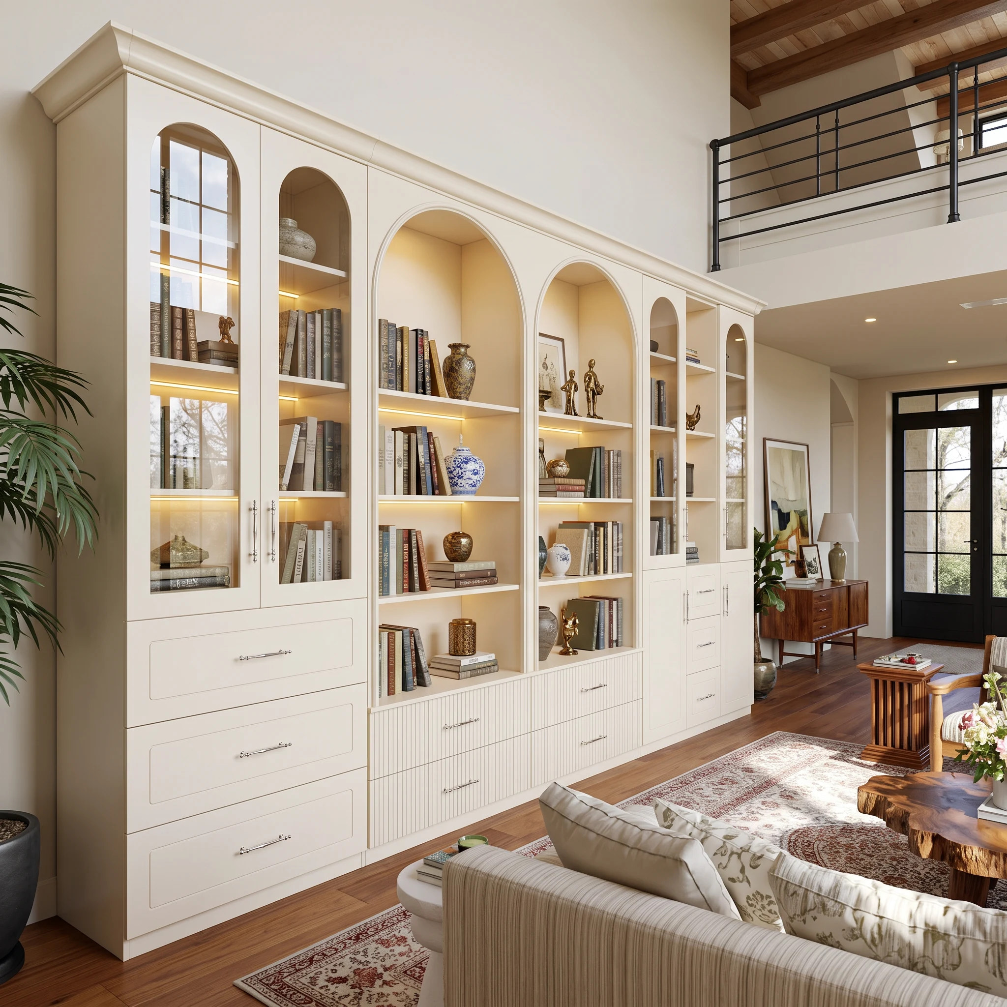 Grand Arched Modular Storage Display Wall Unit with Integrated Lighting