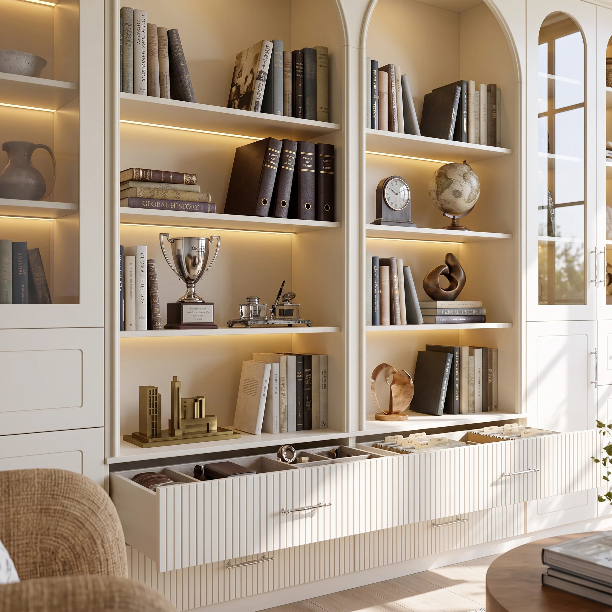 Grand Arched Modular Storage Display Wall Unit with Integrated Lighting