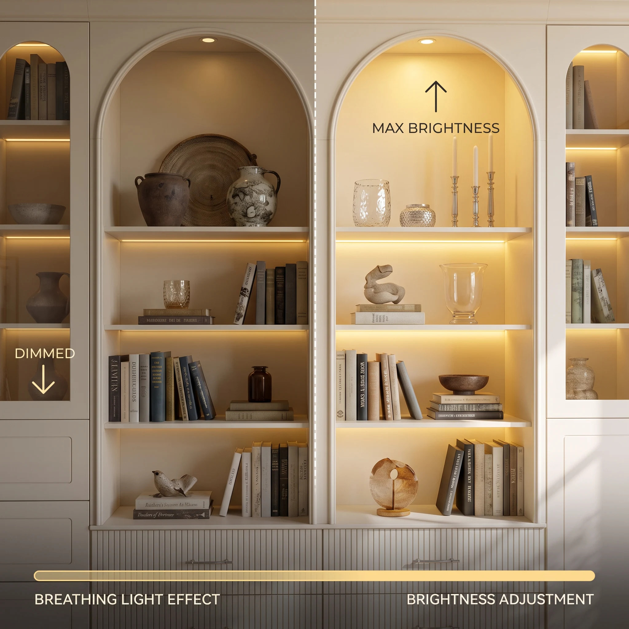 Grand Arched Modular Storage Display Wall Unit with Integrated Lighting