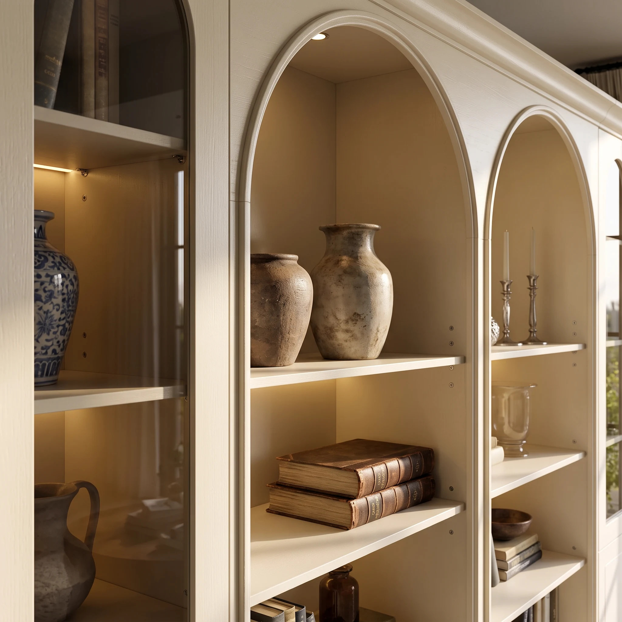 Grand Arched Modular Storage Display Wall Unit with Integrated Lighting