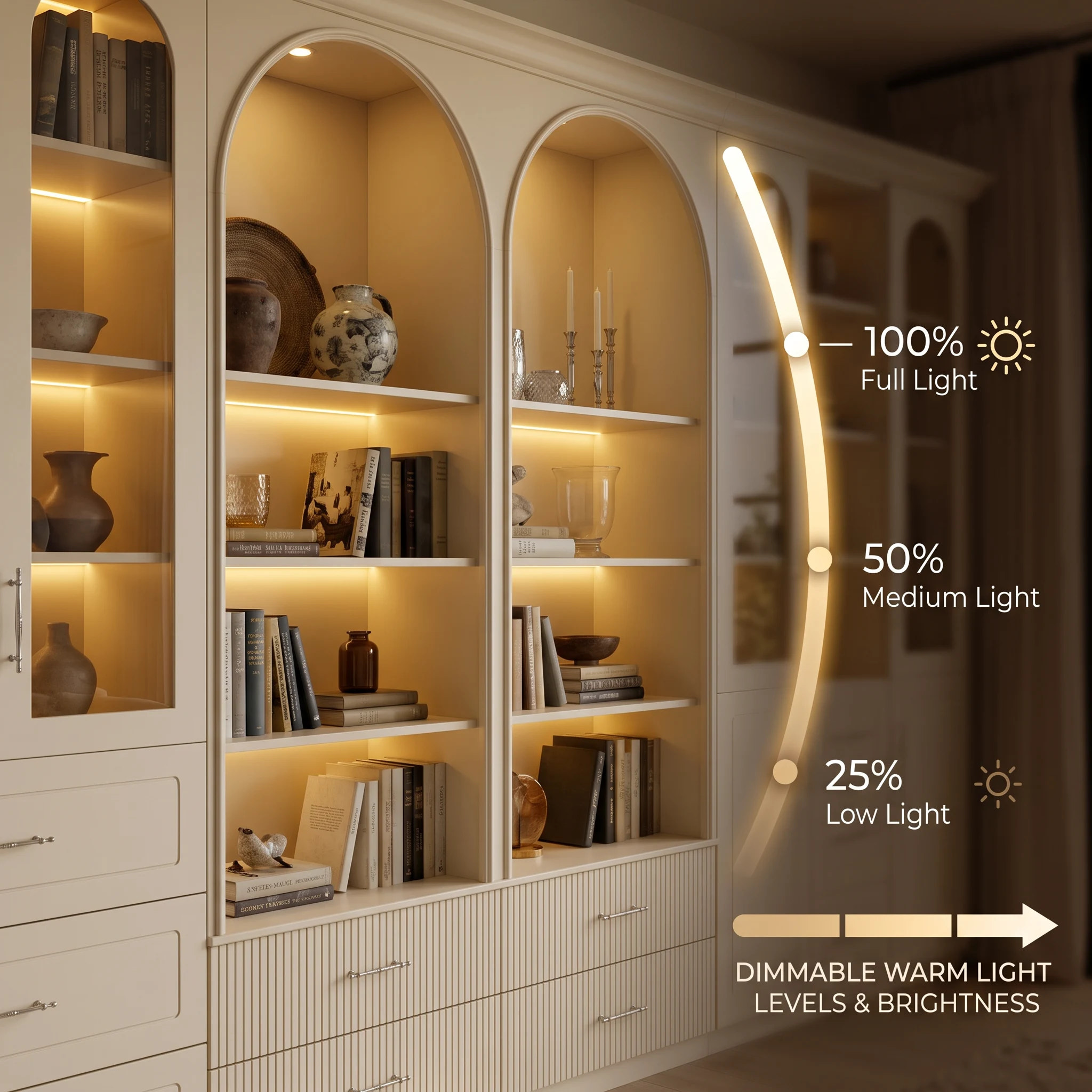 Grand Arched Modular Storage Display Wall Unit with Integrated Lighting