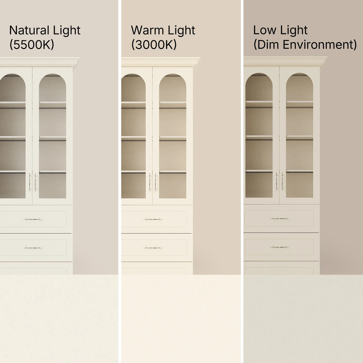 Arched Display Cabinet with Glass Doors and Integrated Lighting Set of 2