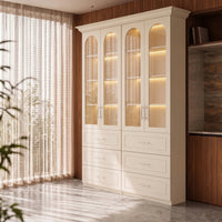 Arched Display Cabinet with Glass Doors and Integrated Lighting Set of 2