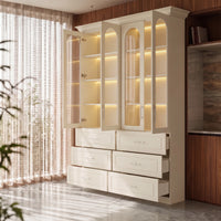 Arched Display Cabinet with Glass Doors and Integrated Lighting Set of 2