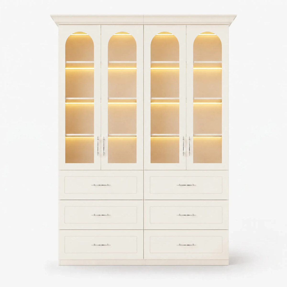 Arched Display Cabinet with Glass Doors and Integrated Lighting Set of 2