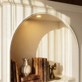 Arched Display Cabinet with Open Shelving, Drawers and Integrated Lighting