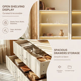 Arched Display Cabinet with Open Shelving, Drawers and Integrated Lighting