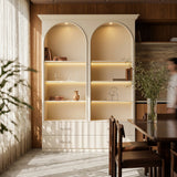 Arched Display Cabinet with Open Shelving, Drawers and Integrated Lighting