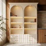 Arched Display Cabinet with Open Shelving, Drawers and Integrated Lighting