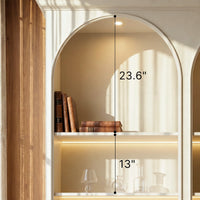 Arched Display Cabinet with Open Shelving, Drawers and Integrated Lighting