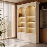 Arched Display Cabinet with Open Shelving, Drawers and Integrated Lighting