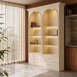 Arched Display Cabinet with Open Shelving, Drawers and Integrated Lighting