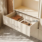 Arched Display Cabinet with Open Shelving, Drawers and Integrated Lighting