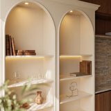 Arched Display Cabinet with Open Shelving, Drawers and Integrated Lighting