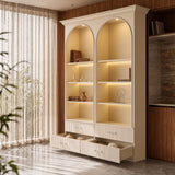 Arched Display Cabinet with Open Shelving, Drawers and Integrated Lighting