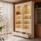 Arched Display Cabinet with Open Shelving, Drawers and Integrated Lighting
