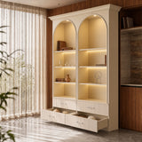 Arched Display Cabinet with Open Shelving, Drawers and Integrated Lighting