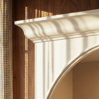 Arched Display Cabinet with Open Shelving, Drawers and Integrated Lighting