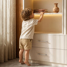 Arched Display Cabinet with Open Shelving, Drawers and Integrated Lighting