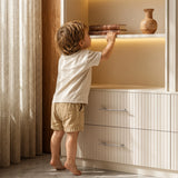 Arched Display Cabinet with Open Shelving, Drawers and Integrated Lighting