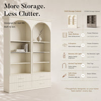 Arched Display Cabinet with Open Shelving, Drawers and Integrated Lighting