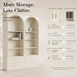 Arched Display Cabinet with Open Shelving, Drawers and Integrated Lighting