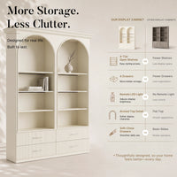 Arched Display Cabinet with Open Shelving, Drawers and Integrated Lighting