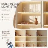 Arched Display Cabinet with Open Shelving, Drawers and Integrated Lighting