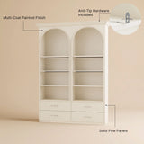 Arched Display Cabinet with Open Shelving, Drawers and Integrated Lighting