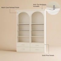 Arched Display Cabinet with Open Shelving, Drawers and Integrated Lighting