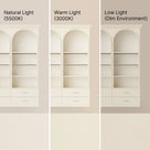 Arched Display Cabinet with Open Shelving, Drawers and Integrated Lighting
