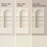 Arched Display Cabinet with Open Shelving, Drawers and Integrated Lighting