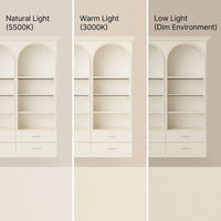 Arched Display Cabinet with Open Shelving, Drawers and Integrated Lighting