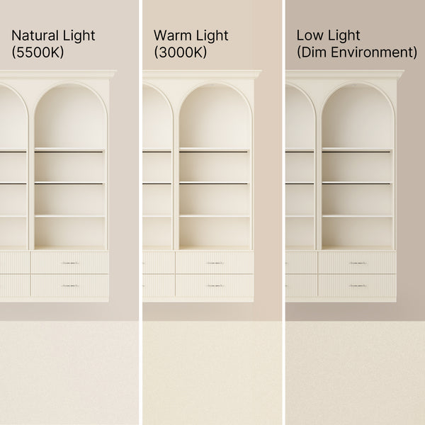 Arched Display Cabinet with Open Shelving, Drawers and Integrated Lighting