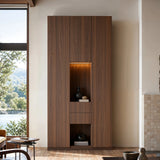 3-Door Display Storage Cabinet with Drawers-Brown