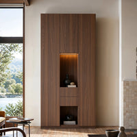 3-Door Display Storage Cabinet with Drawers-Brown