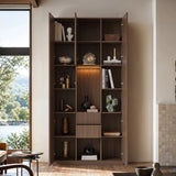 3-Door Display Storage Cabinet with Drawers-Brown