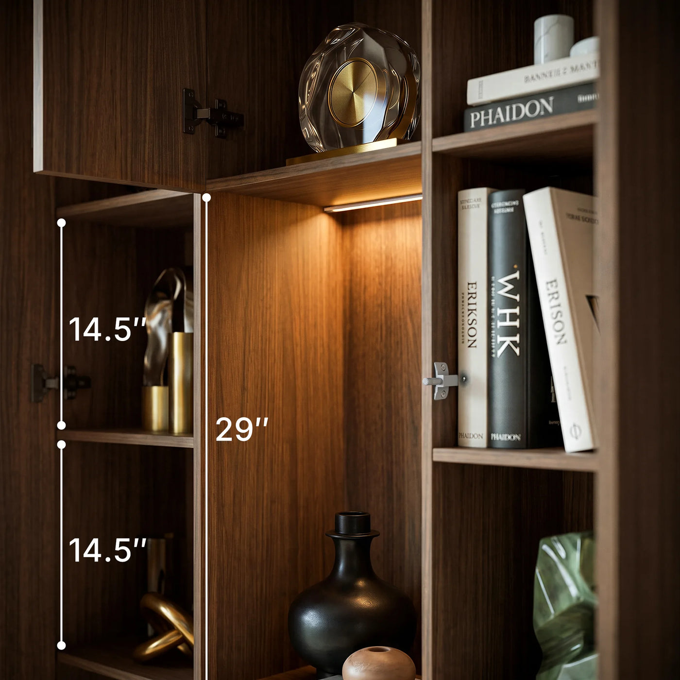 3-Door Display Storage Cabinet with Drawers-Brown