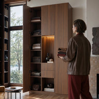 3-Door Display Storage Cabinet with Drawers-Brown