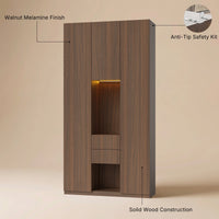 3-Door Display Storage Cabinet with Drawers-Brown