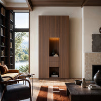 3-Door Display Storage Cabinet with Drawers-Brown