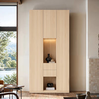 3-Door Display Storage Cabinet with Drawers-Natural