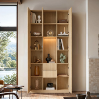 3-Door Display Storage Cabinet with Drawers-Natural