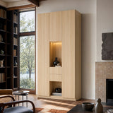 3-Door Display Storage Cabinet with Drawers-Natural