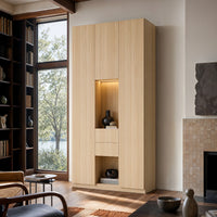 3-Door Display Storage Cabinet with Drawers-Natural