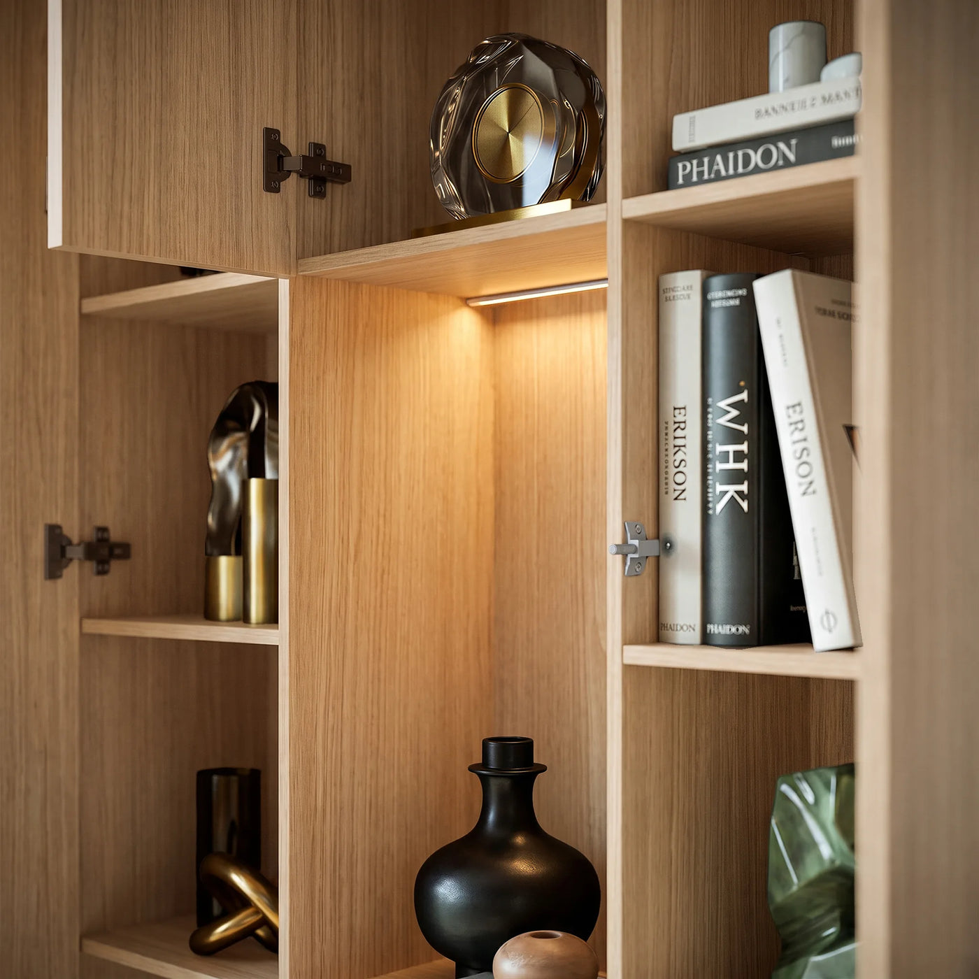 3-Door Display Storage Cabinet with Drawers-Natural