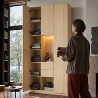 3-Door Display Storage Cabinet with Drawers-Natural