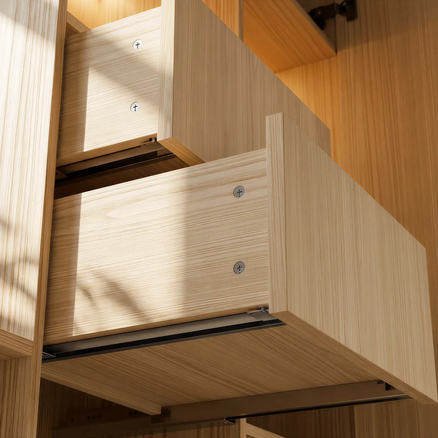 3-Door Display Storage Cabinet with Drawers-Natural