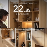 3-Door Display Storage Cabinet with Drawers-Natural