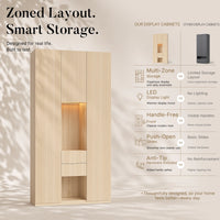 3-Door Display Storage Cabinet with Drawers-Natural